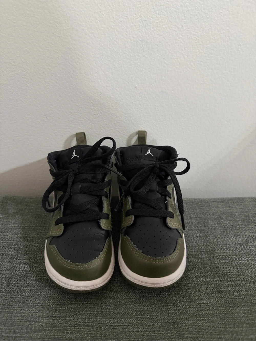 Jordan Kids Mid-Top Sneakers in Olive Green, Black & White